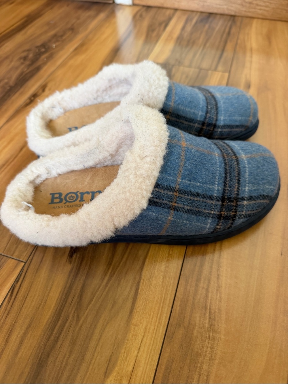 Born Blue Plaid Cozy Slip-On Slippers with Cream Cuff - Picture 3 of 7